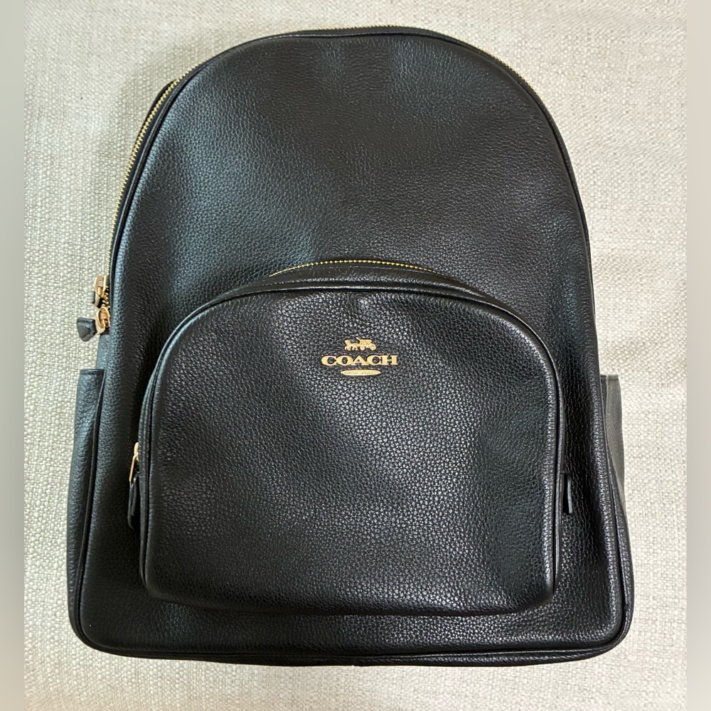 Coach EUC Black Leather Court Backpack with Gold Accents - Picture 6 of 16